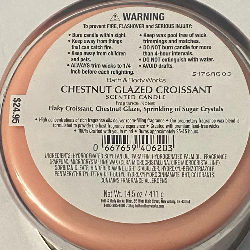 Bath & Body Works Chestnut Glazed Croissant Three Wick Scented Candle